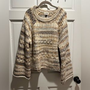 Wide-sleeve multi-colored sweater